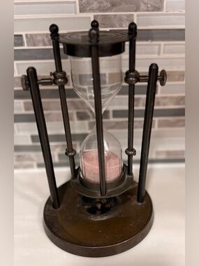 Vintage Nautical Style Hourglass Timer with Pink Sand and Compass Base
